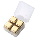 Metal Ice Cubes Stainless Steel Reusable Quick Chilling Clean Whiskey Stone with Ice Tong for Drink Beverage Golden