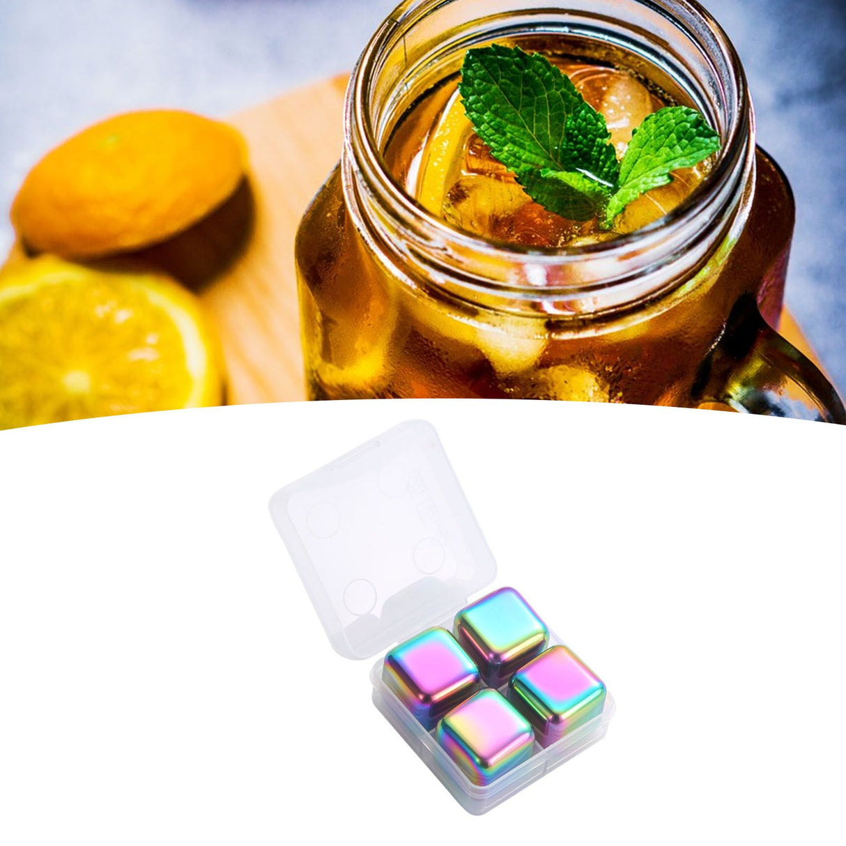 Metal Ice Cubes Stainless Steel Reusable Quick Chilling Clean Whiskey Stone with Ice Tong for Drink Beverage Colorful