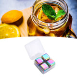 Metal Ice Cubes Stainless Steel Reusable Quick Chilling Clean Whiskey Stone with Ice Tong for Drink Beverage Colorful - Front View