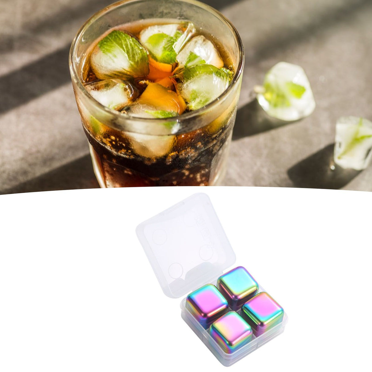 Metal Ice Cubes Stainless Steel Reusable Quick Chilling Clean Whiskey Stone with Ice Tong for Drink Beverage Colorful