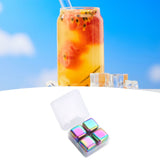 Metal Ice Cubes Stainless Steel Reusable Quick Chilling Clean Whiskey Stone with Ice Tong for Drink Beverage Colorful - 45-Degree Angle
