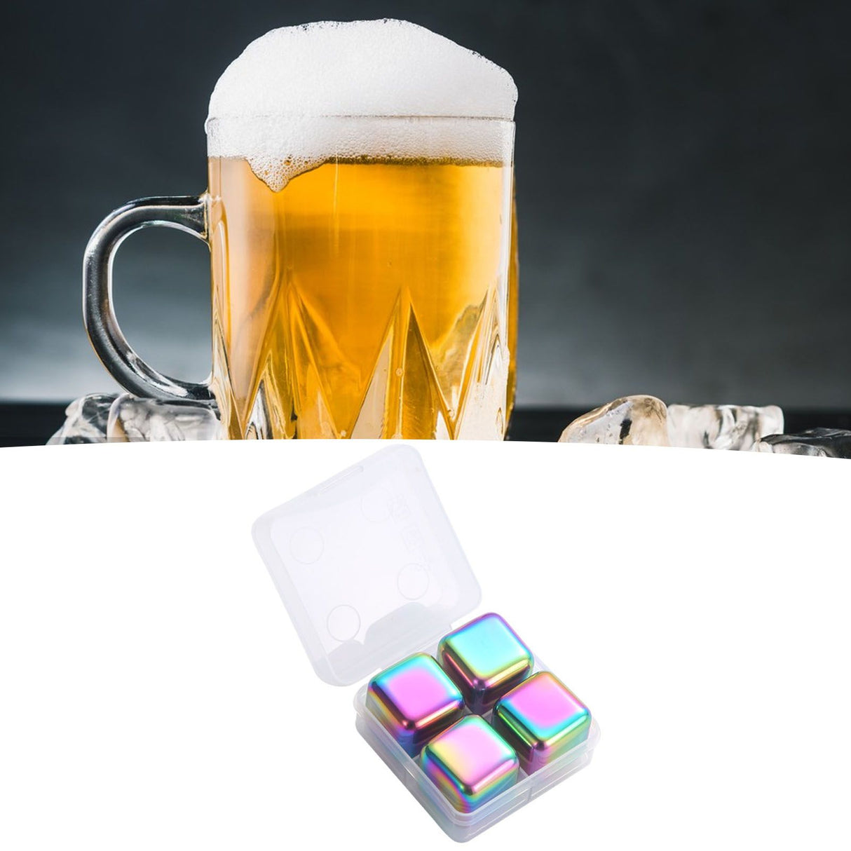 Metal Ice Cubes Stainless Steel Reusable Quick Chilling Clean Whiskey Stone with Ice Tong for Drink Beverage Colorful