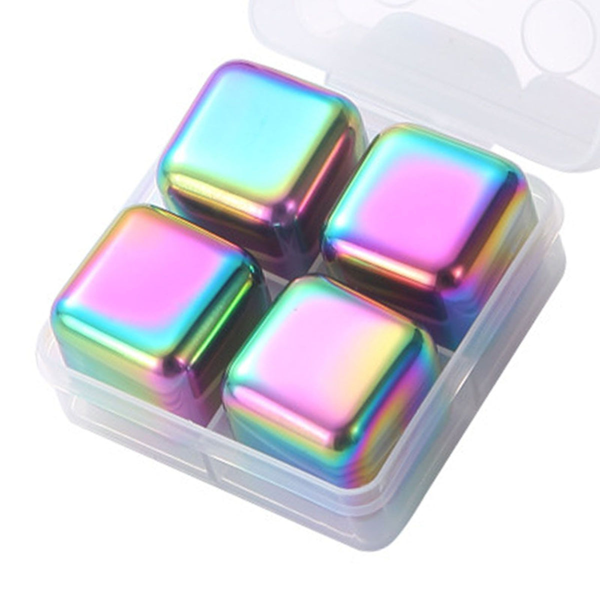 Metal Ice Cubes Stainless Steel Reusable Quick Chilling Clean Whiskey Stone with Ice Tong for Drink Beverage Colorful
