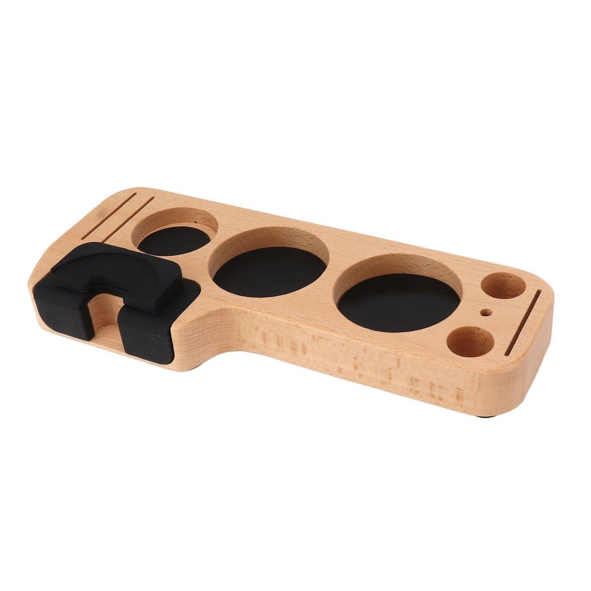 Coffee Tamping Station Beech Comfortable Grip Coffee Filter Tamper Holder with Pads for Coffee Making 58mm/2.3in