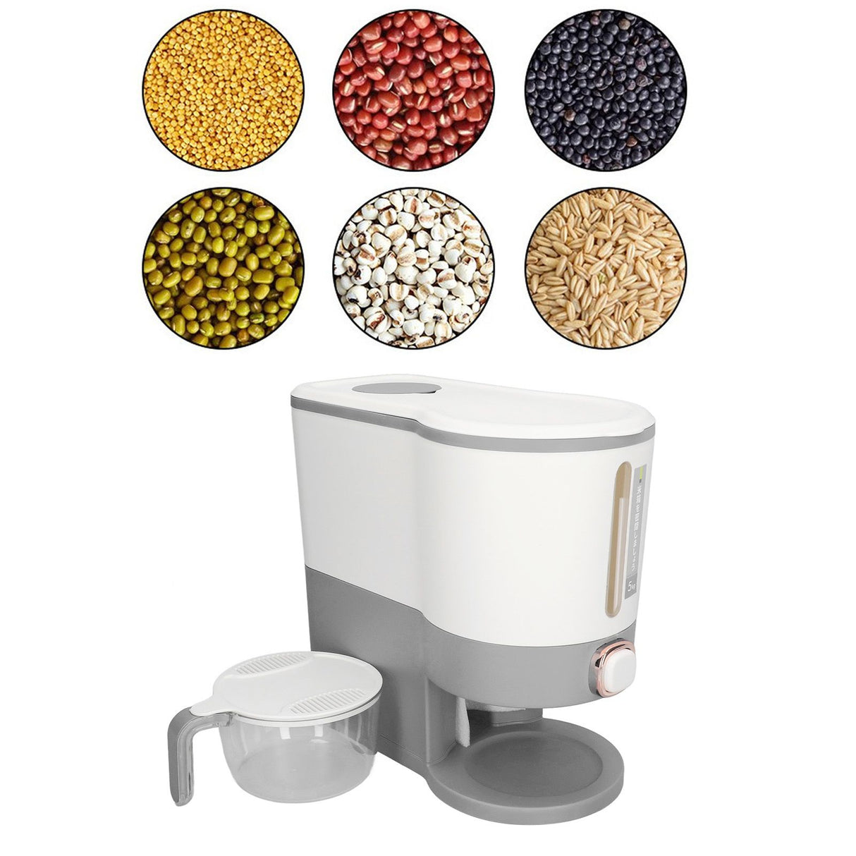 Rice Dispenser Household Food Grade Dry Sealed Grain Cereal Dispenser Bucket for Rice Millet Black Rice Barley Mung Beans Red Beans Small Light Gray