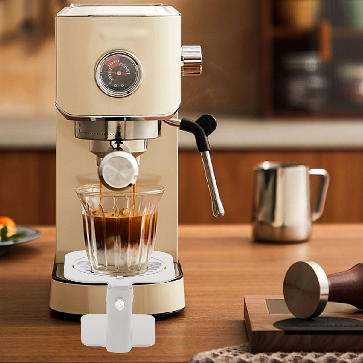 Coffee Weighing Rack Carbon Steel Adjustable Height Waterproof Scale Rod Protection Stand for Coffee Machine White Latte Pattern