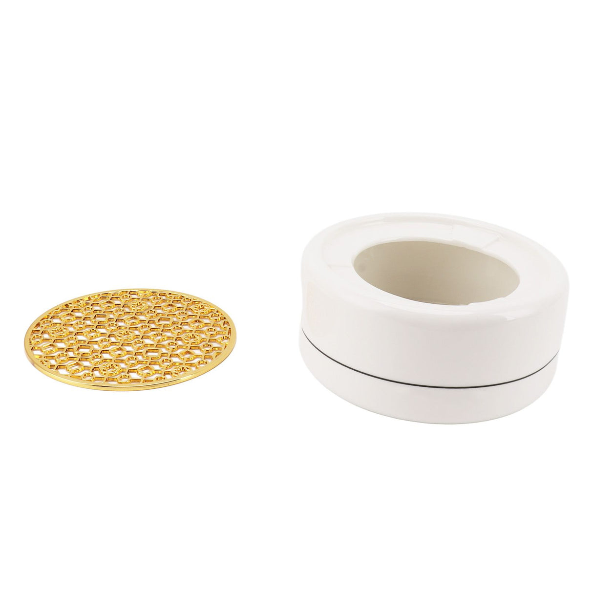 Ceramic Tea Pot Warmer with 11.8cm Gold Gasket Circular Concave Tea Kettle Heating Base for Home Kitchen Countertops