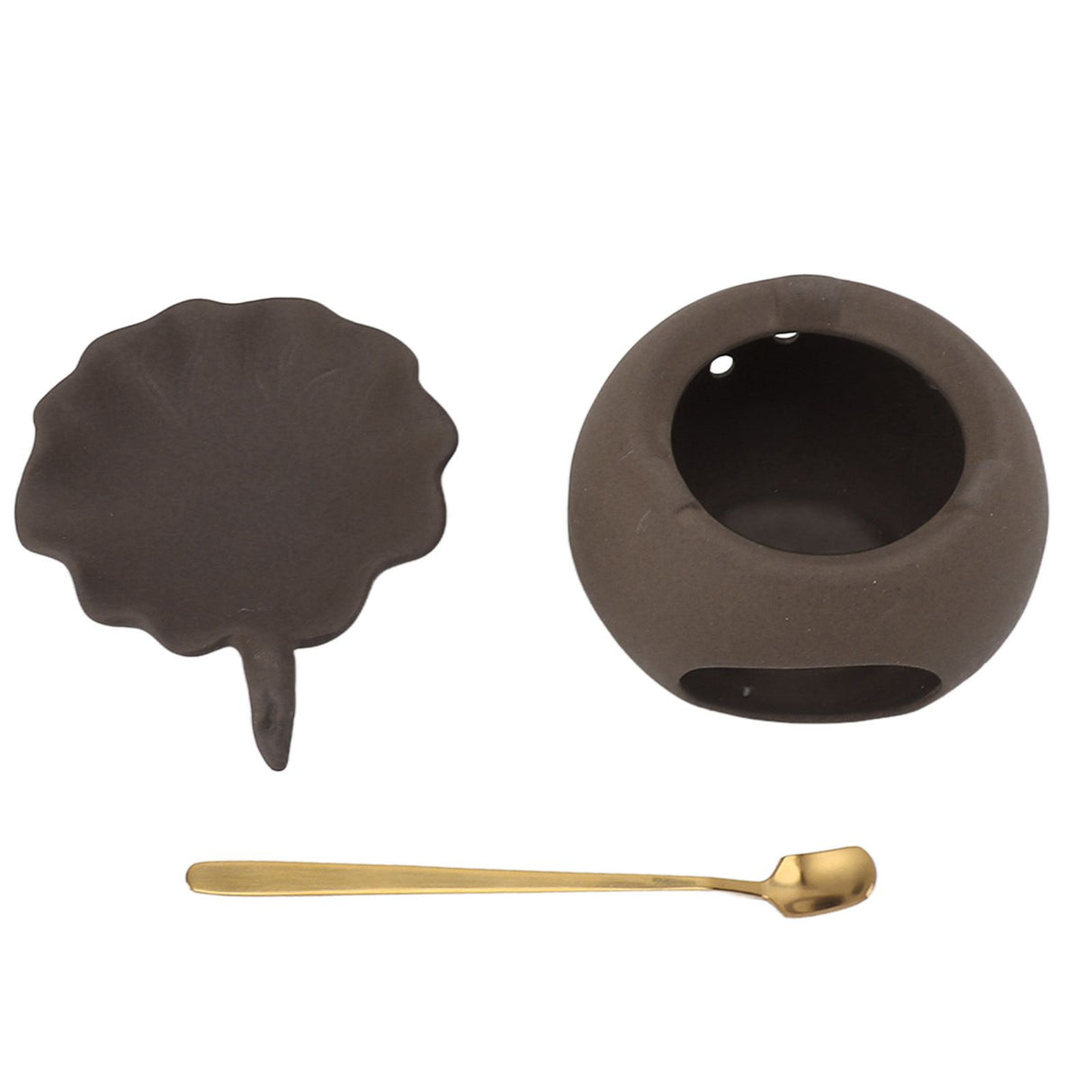Ceramic Tea Roaster Loose Leaf Tea Warmer Tea Fragrance Roasting Baking Pot with Stainless Steel Spoon