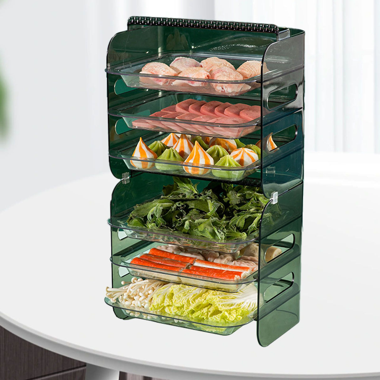 Multi Layer Food Tray Multifunctional Strong Capacity Durable Vegetable Fruit Preparation Plate 6 Layer Green