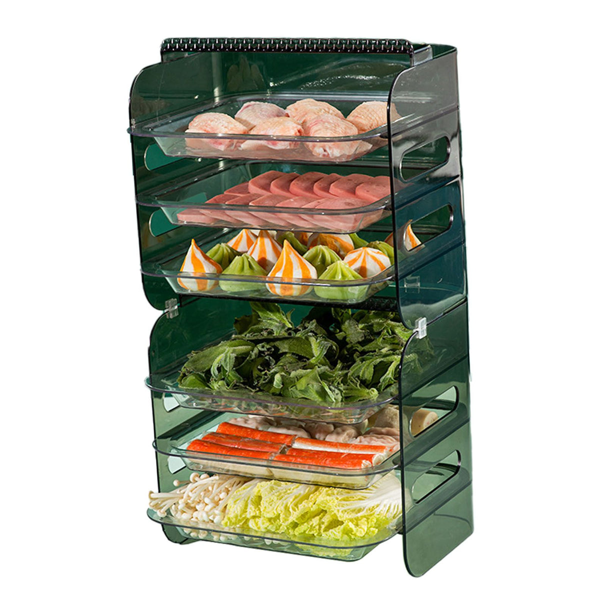 Multi Layer Food Tray Multifunctional Strong Capacity Durable Vegetable Fruit Preparation Plate 6 Layer Green
