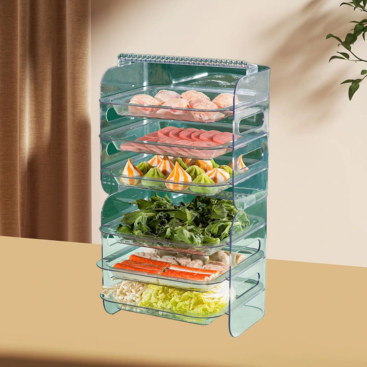 Multi Layer Food Tray Multifunctional Strong Capacity Durable Vegetable Fruit Preparation Plate 6 Layer White