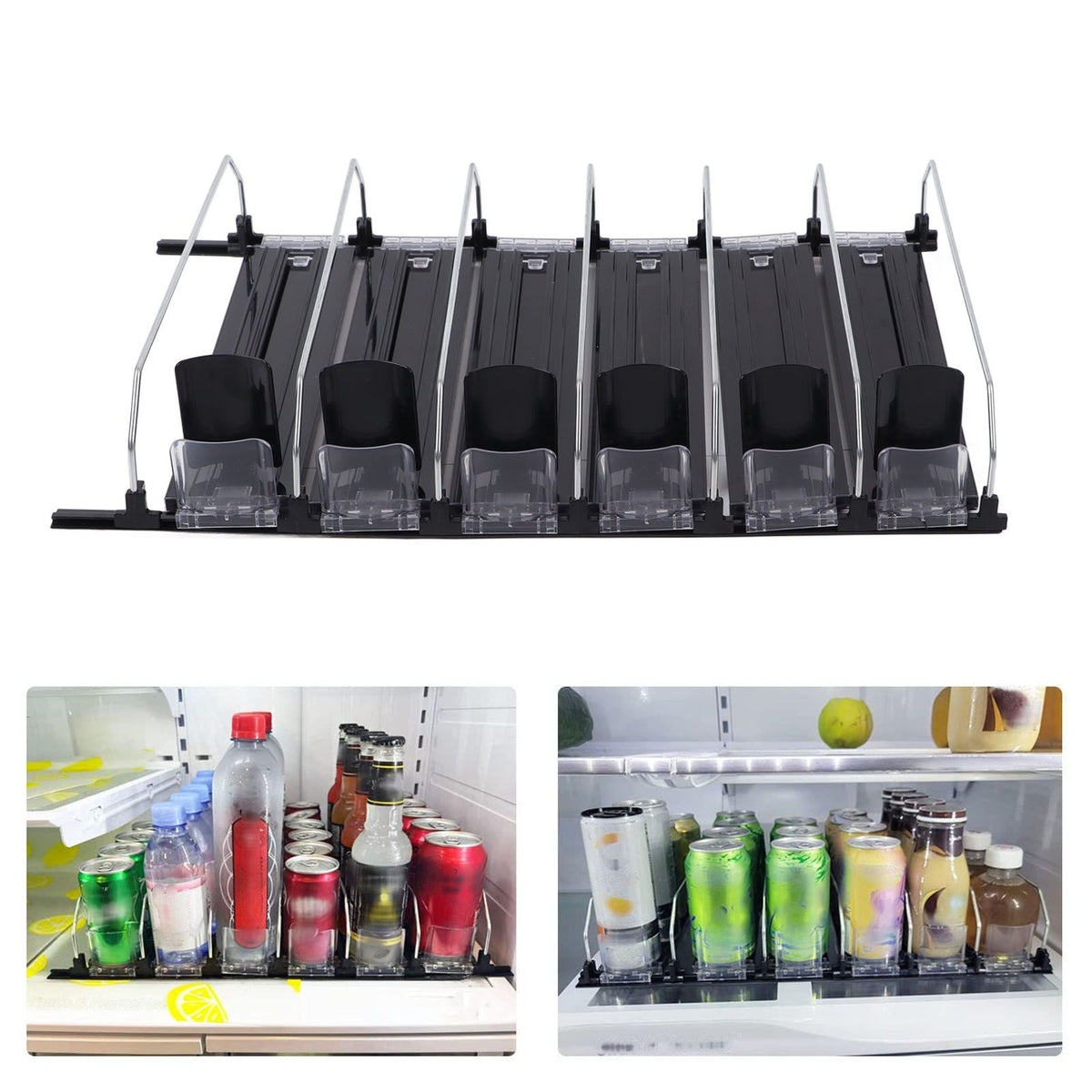 Automatic Drink Pusher Glide Width Adjustable Simple Operation Labor Space Saving Black Self Pushing Can Organizer for Fridge 38cm / 15in