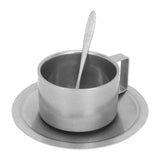Insulated Coffee Cup Set Double Layer 304 Stainless Steel Coffee Mug with Saucer and Scoop for Home Camping Office 200ML