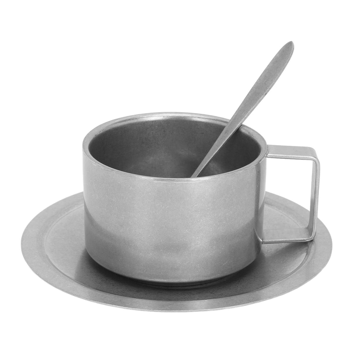 Insulated Coffee Cup Set Double Layer 304 Stainless Steel Coffee Mug with Saucer and Scoop for Home Camping Office 200ML