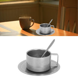 Insulated Coffee Cup Set Double Layer 304 Stainless Steel Coffee Mug with Saucer and Scoop for Home Camping Office 200ML