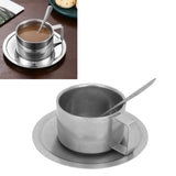 Insulated Coffee Cup Set Double Layer 304 Stainless Steel Coffee Mug with Saucer and Scoop for Home Camping Office 200ML - Extra Image