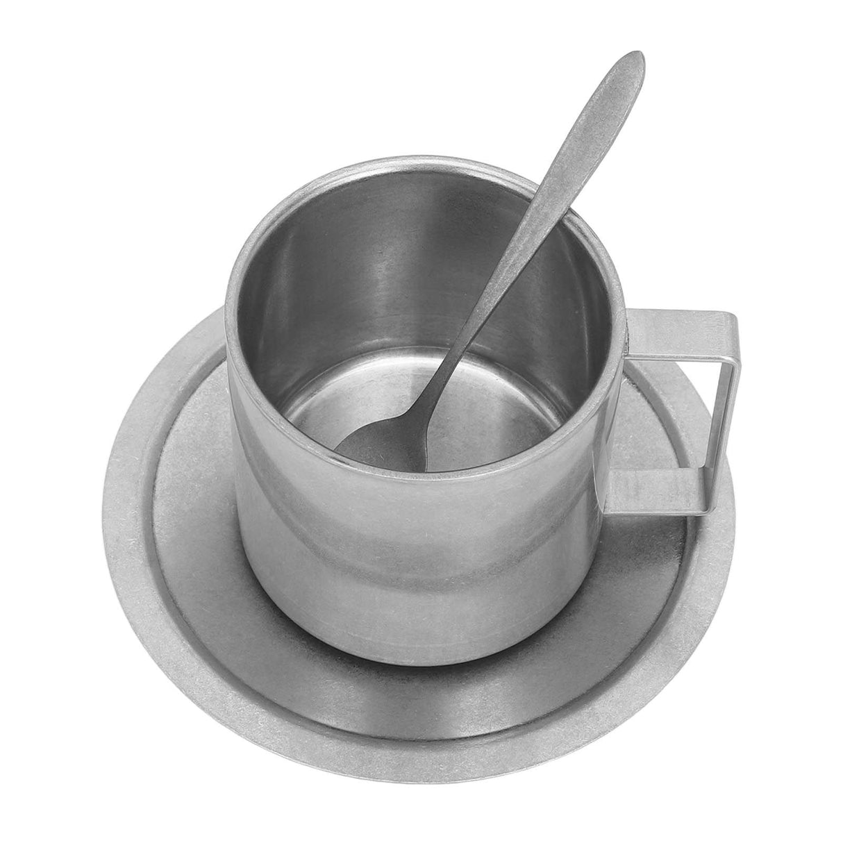 Insulated Coffee Cup Set Double Layer 304 Stainless Steel Coffee Mug with Saucer and Scoop for Home Camping Office 280ML