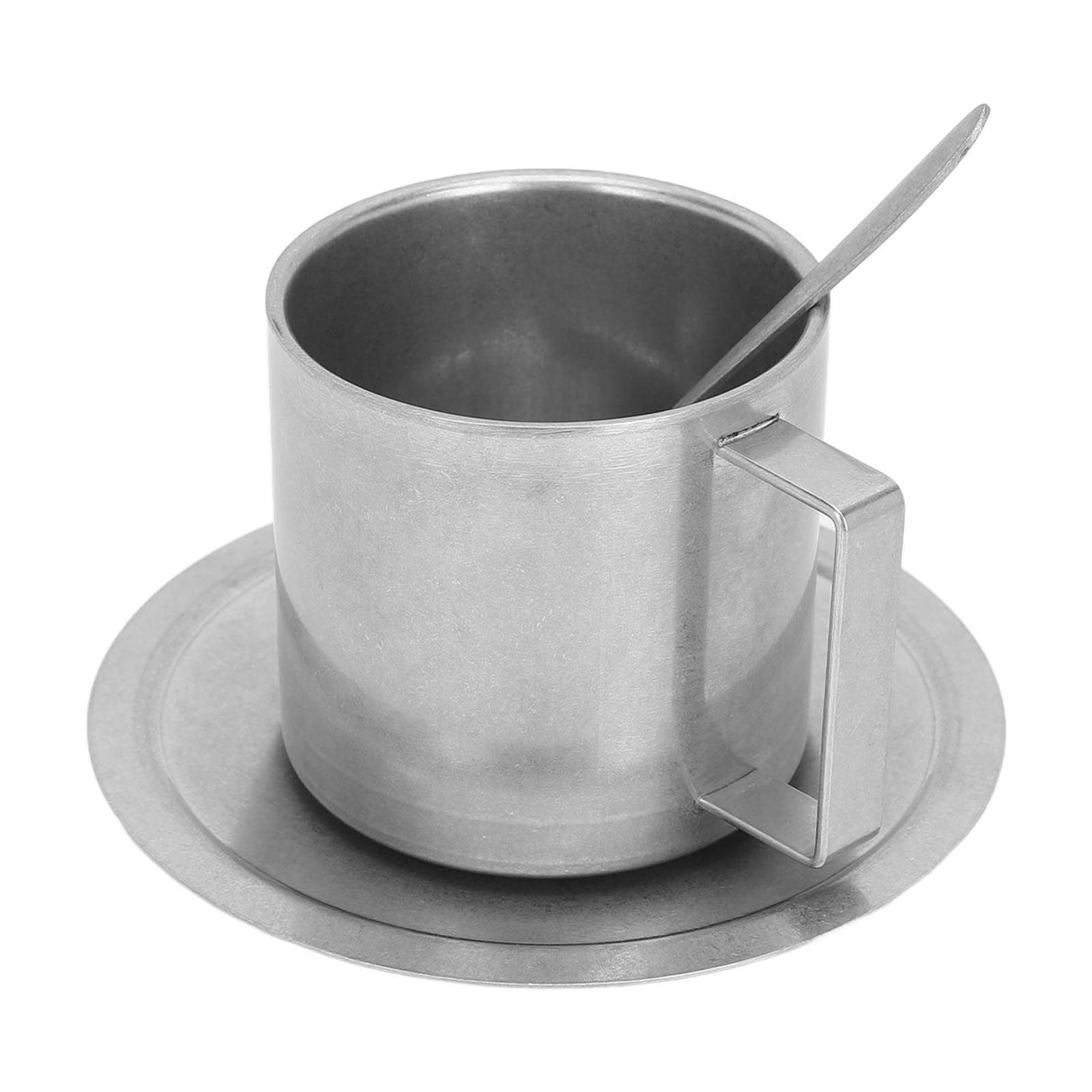 Insulated Coffee Cup Set Double Layer 304 Stainless Steel Coffee Mug with Saucer and Scoop for Home Camping Office 280ML