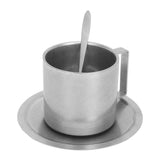 Insulated Coffee Cup Set Double Layer 304 Stainless Steel Coffee Mug with Saucer and Scoop for Home Camping Office 280ML