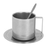 Insulated Coffee Cup Set Double Layer 304 Stainless Steel Coffee Mug with Saucer and Scoop for Home Camping Office 280ML - Close-Up Angle
