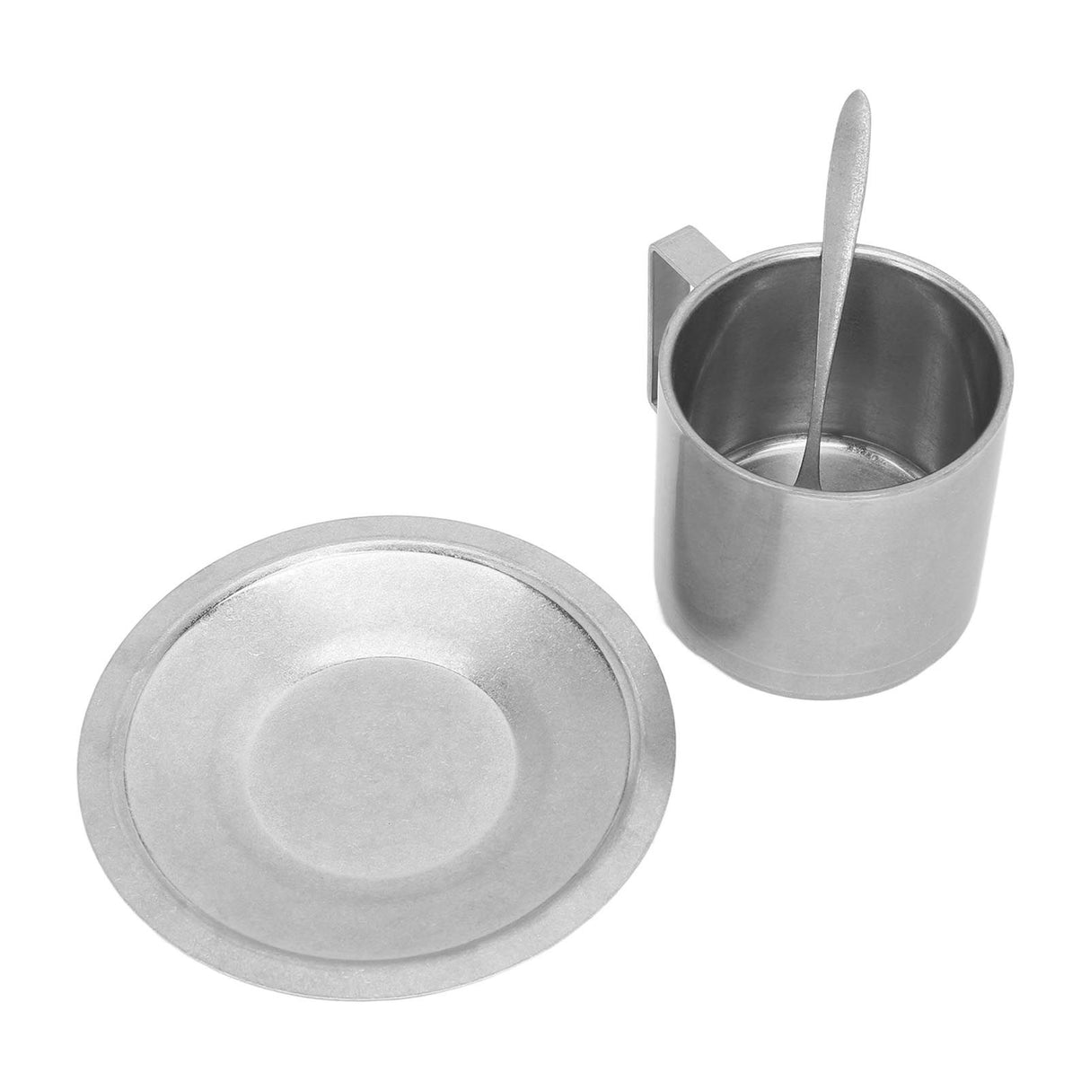 Insulated Coffee Cup Set Double Layer 304 Stainless Steel Coffee Mug with Saucer and Scoop for Home Camping Office 280ML