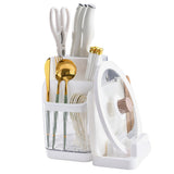 Multifunctional Kitchen Storage Rack Kitchen Countertop Cutting Board Pot Cover Chopsticks Forks Spoons Holder Pearl White - Top-Down View