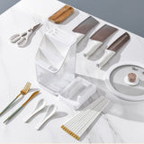 Multifunctional Kitchen Storage Rack Kitchen Countertop Cutting Board Pot Cover Chopsticks Forks Spoons Holder Pearl White