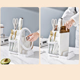 Multifunctional Kitchen Storage Rack Kitchen Countertop Cutting Board Pot Cover Chopsticks Forks Spoons Holder Pearl White