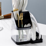 Multifunctional Kitchen Storage Rack Kitchen Countertop Cutting Board Pot Cover Chopsticks Forks Spoons Holder Advanced Black - Rear View