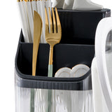 Multifunctional Kitchen Storage Rack Kitchen Countertop Cutting Board Pot Cover Chopsticks Forks Spoons Holder Advanced Black