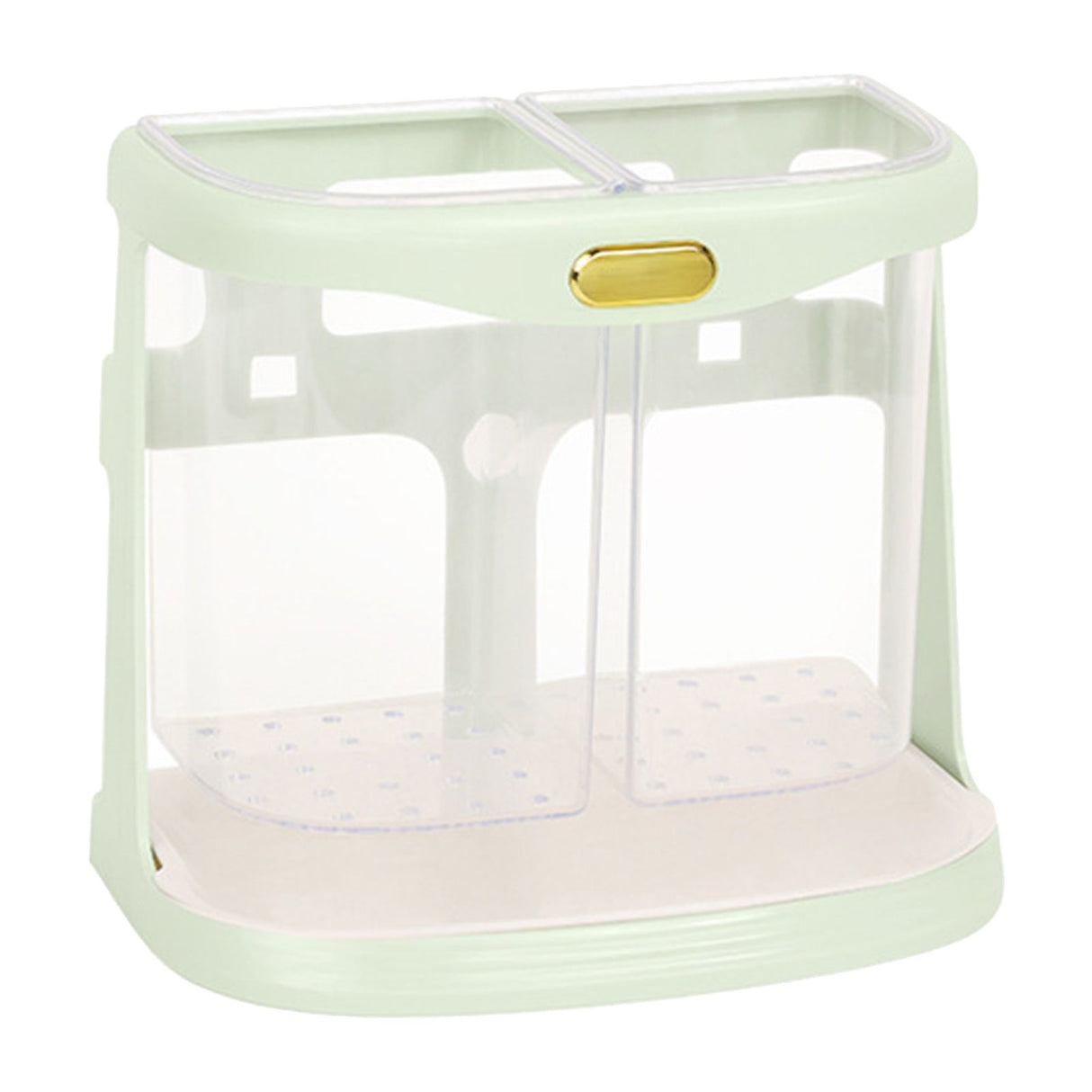 Chopsticks Drain Bucket Wall Mounted Double Compartment Hole Free Chopsticks Tube Basket for Forks Spoon Light Green