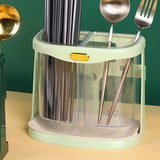 Chopsticks Drain Bucket Wall Mounted Double Compartment Hole Free Chopsticks Tube Basket for Forks Spoon Light Green - Extra Image