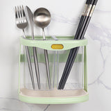 Chopsticks Drain Bucket Wall Mounted Double Compartment Hole Free Chopsticks Tube Basket for Forks Spoon Light Green - Extra Image