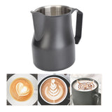 Milk Frothing Pitcher Coffee Steaming Pitcher 304 Stainless Steel Coffee Milk Cup Milk Frother Cup Olecranon Type Outlet Black 350ML