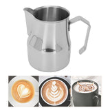 Milk Frothing Pitcher Coffee Steaming Pitcher 304 Stainless Steel Coffee Milk Cup Milk Frother Cup Olecranon Type Outlet Silver 350ML