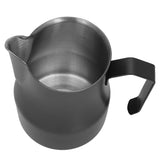 Milk Frothing Pitcher Coffee Steaming Pitcher 304 Stainless Steel Coffee Milk Cup Milk Frother Cup Olecranon Type Outlet Black 450ML - Top-Down View