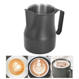 Milk Frothing Pitcher Coffee Steaming Pitcher 304 Stainless Steel Coffee Milk Cup Milk Frother Cup Olecranon Type Outlet Black 450ML