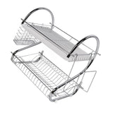Dish Rack 2 Tier Bowl Dish Drainer Neat Organization Rust Prevention Kitchen Drying Rack Cutting Board Style - Rear View