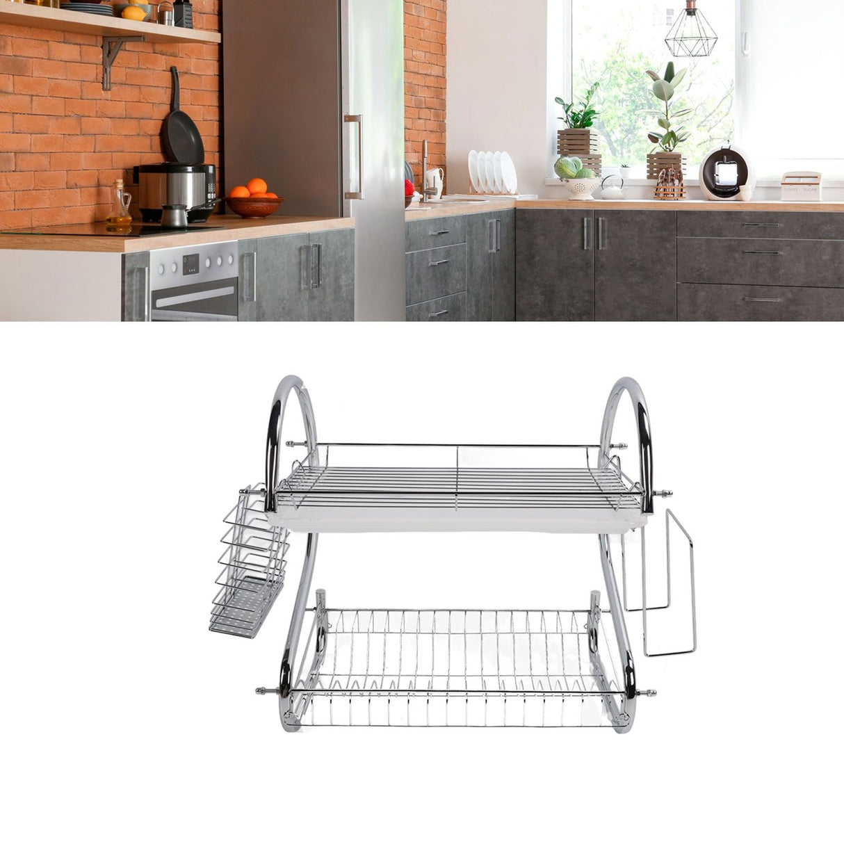 Dish Rack 2 Tier Bowl Dish Drainer Neat Organization Rust Prevention Kitchen Drying Rack Cutting Board Style