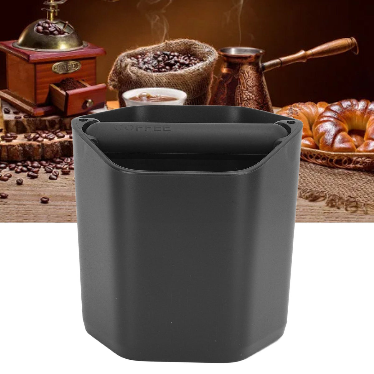 Coffee Knock Box Large Capacity Coffee Grounds Knock Box with Knock Bar and Nonslip Base Black