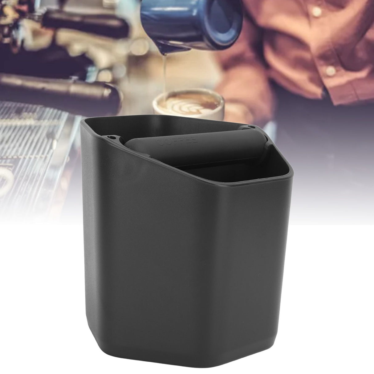 Coffee Knock Box Large Capacity Coffee Grounds Knock Box with Knock Bar and Nonslip Base Black
