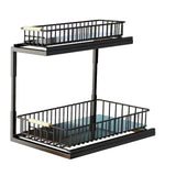 Under Sink Cabinet Shelf Multifunctional Slide Out Double Layer Spice Drawer Storage Sink Shelf for Bathroom Kitchen Black
