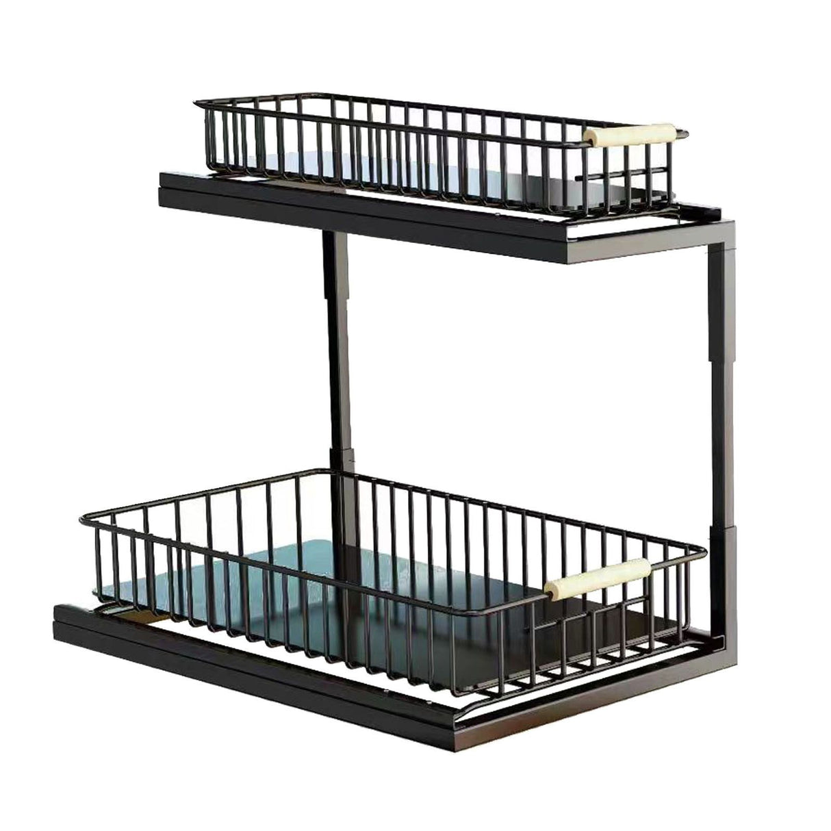 Under Sink Cabinet Shelf Multifunctional Slide Out Double Layer Spice Drawer Storage Sink Shelf for Bathroom Kitchen Black