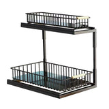 Under Sink Cabinet Shelf Multifunctional Slide Out Double Layer Spice Drawer Storage Sink Shelf for Bathroom Kitchen Black