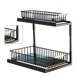 Under Sink Cabinet Shelf Multifunctional Slide Out Double Layer Spice Drawer Storage Sink Shelf for Bathroom Kitchen Black - Side View