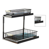 Under Sink Cabinet Shelf Multifunctional Slide Out Double Layer Spice Drawer Storage Sink Shelf for Bathroom Kitchen Black