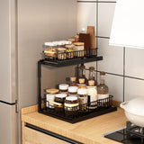 Under Sink Cabinet Shelf Multifunctional Slide Out Double Layer Spice Drawer Storage Sink Shelf for Bathroom Kitchen Black - Rear View