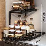 Under Sink Cabinet Shelf Multifunctional Slide Out Double Layer Spice Drawer Storage Sink Shelf for Bathroom Kitchen Black - Extra Image