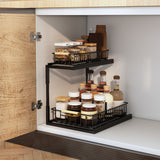 Under Sink Cabinet Shelf Multifunctional Slide Out Double Layer Spice Drawer Storage Sink Shelf for Bathroom Kitchen Black - Extra Image