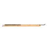 Pizza Oven Brush with Hanging Hole Bamboo Handle Wire BBQ Grill Cleaning Brush with Scraper - Side View
